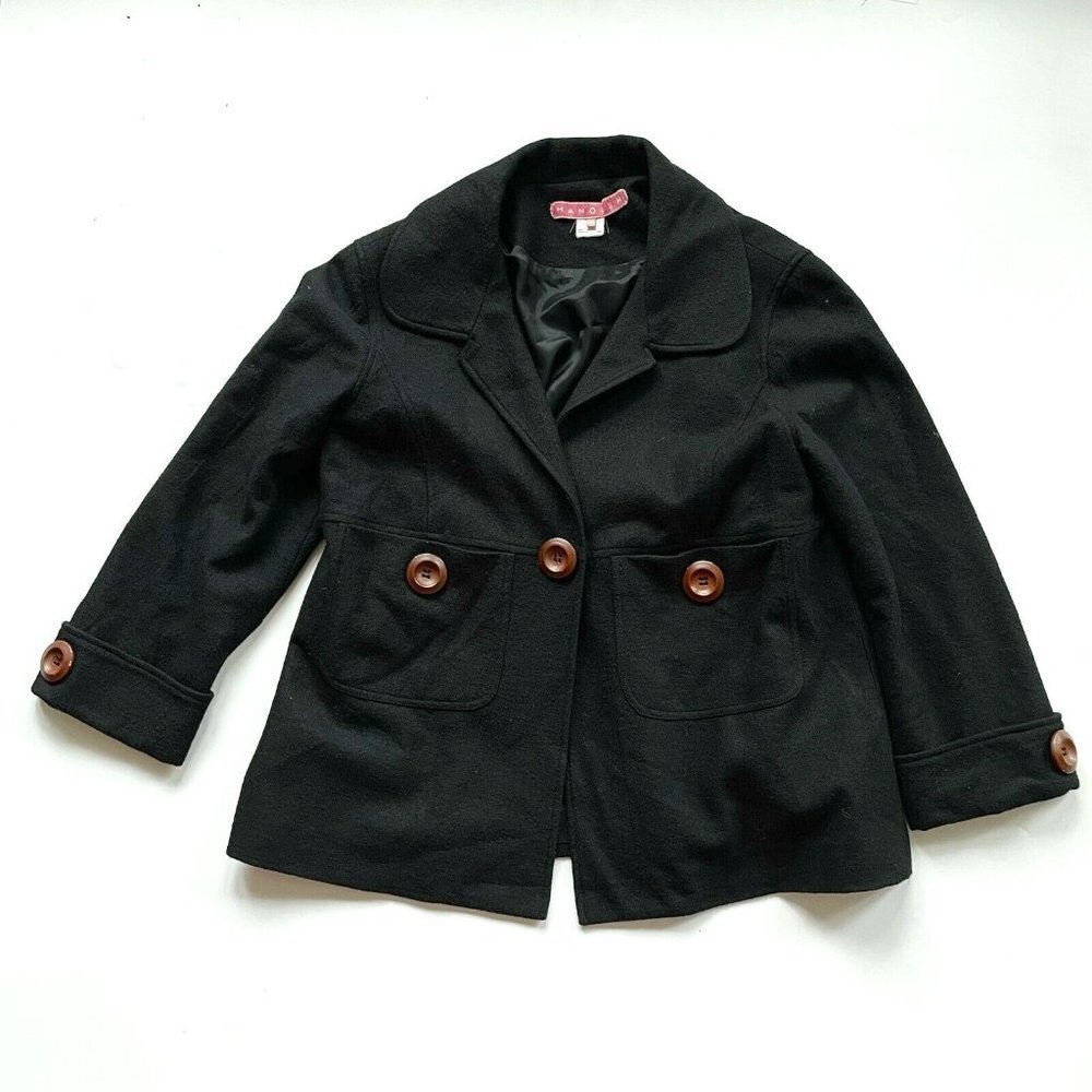 Manoush 100% Black Jacket Brown buttons Euro 42